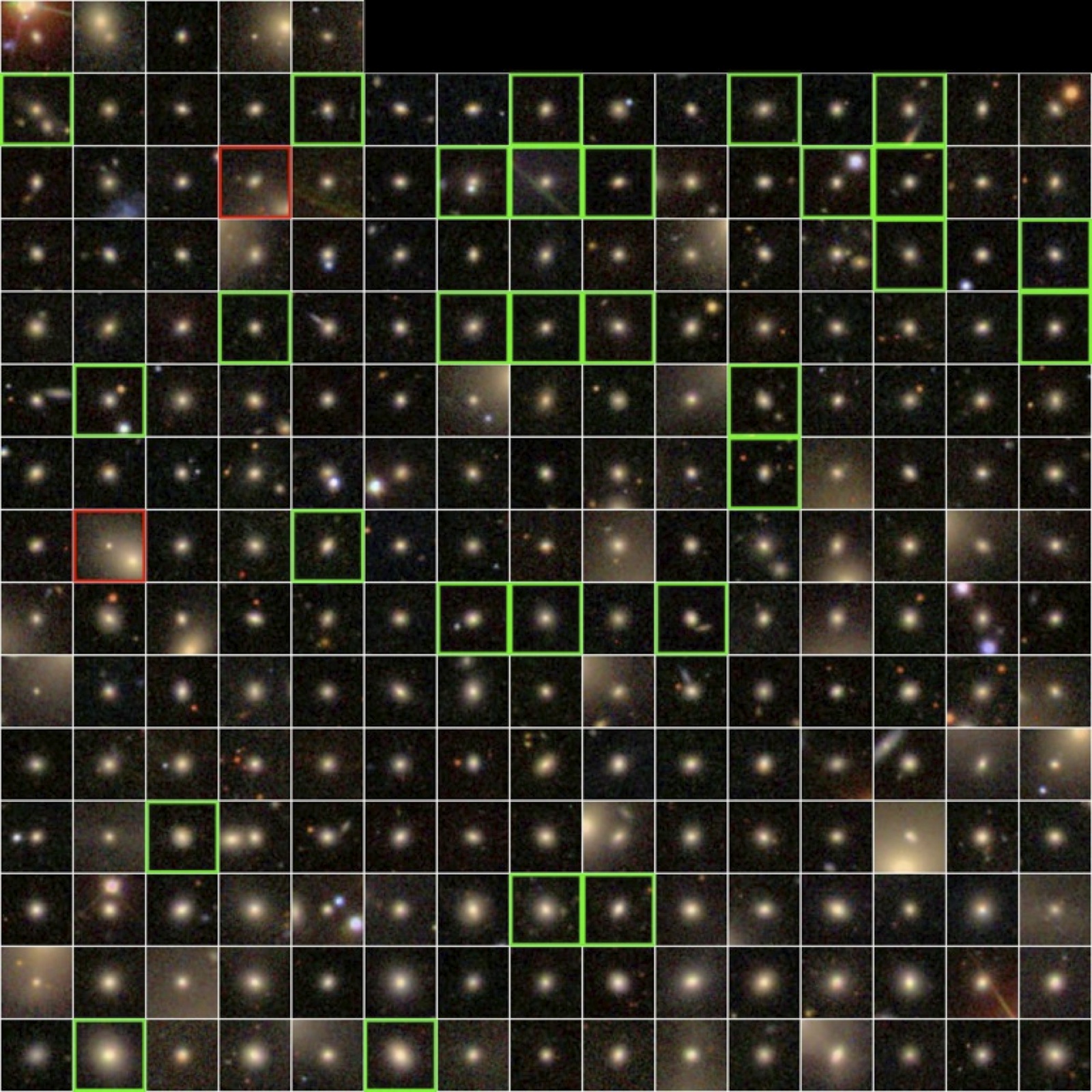 A mosaics of compact elliptical galaxies thumbnails that can be selected from the RCSED data following this step-by-step guide.